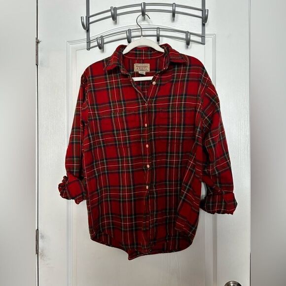 Abercrombie & Fitch long sleeve button down red plaid women’s Small soft cotton - Picture 5 of 14